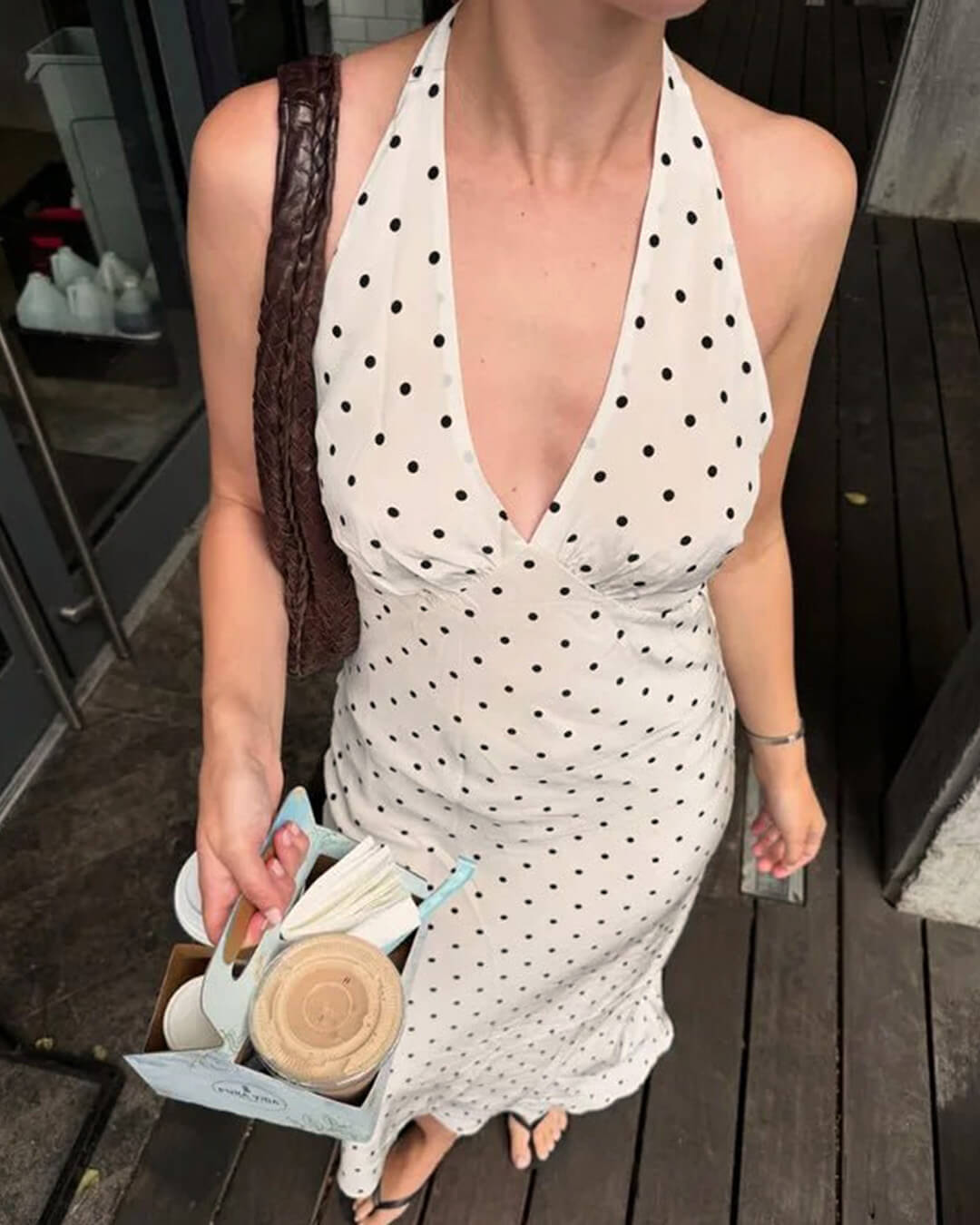 Maxi šaty Bianca s puntíky a halter límečkem