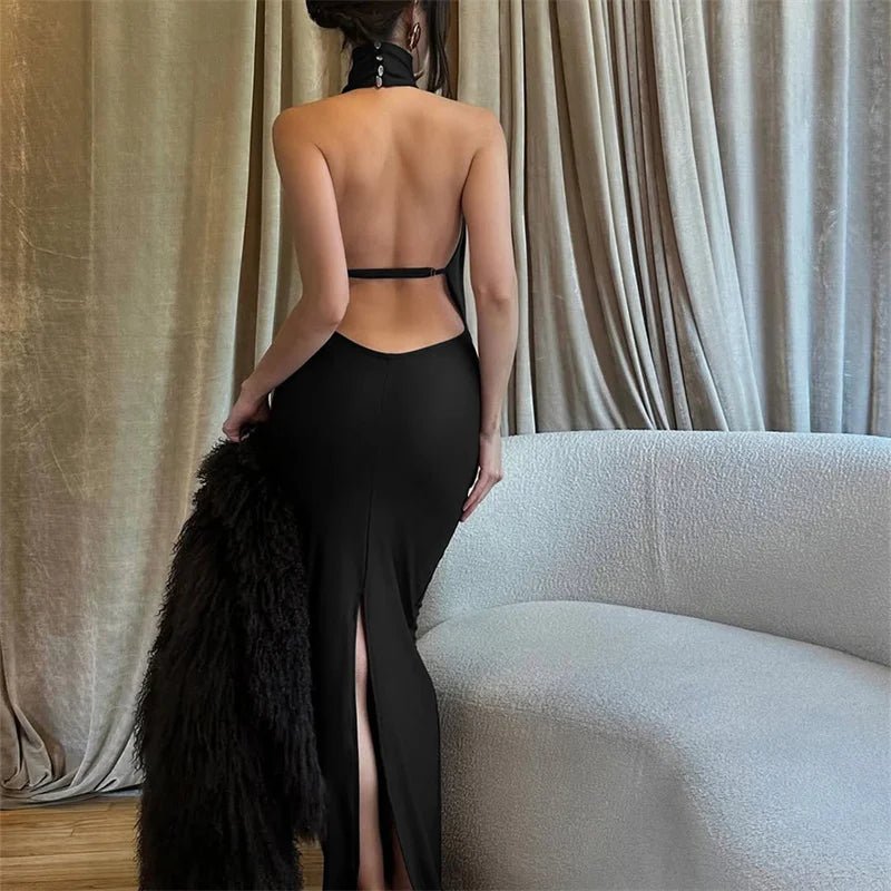 Maxi šaty Annie bez rukávů s rozparkem a odhalenými zády
