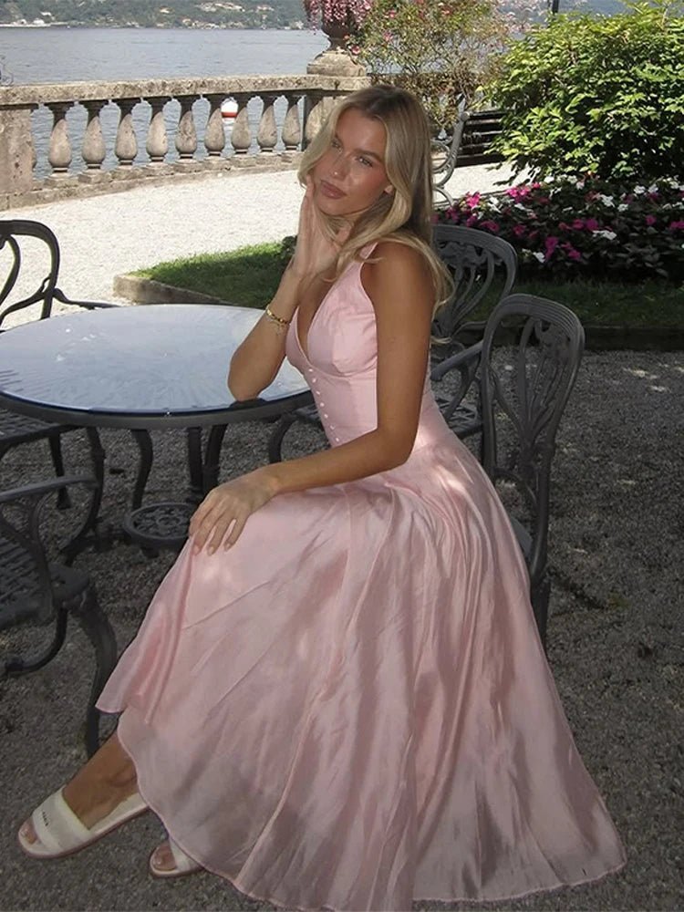 Beatrice bezrukávové midi šaty s výstřihem do V