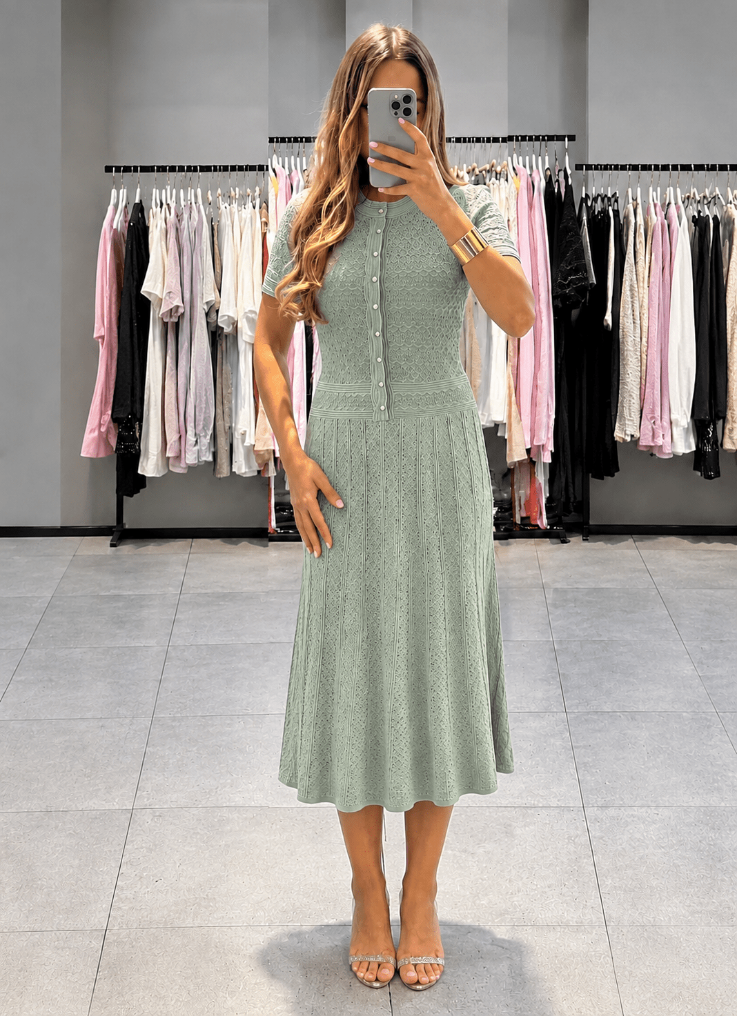 Celeste úpletové midi šaty s poloviční légou a knoflíčky