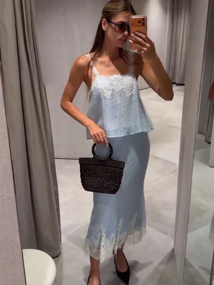 Celeste krajkový dvoudílný midi set