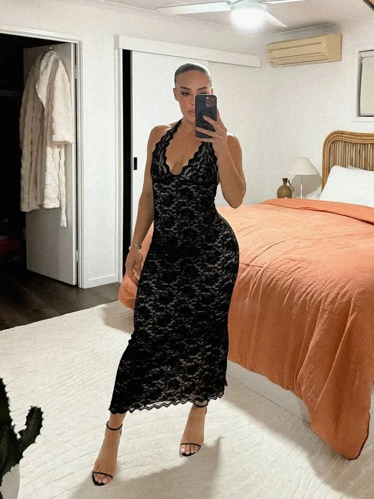 Cassia halter šaty maxi s krajkou