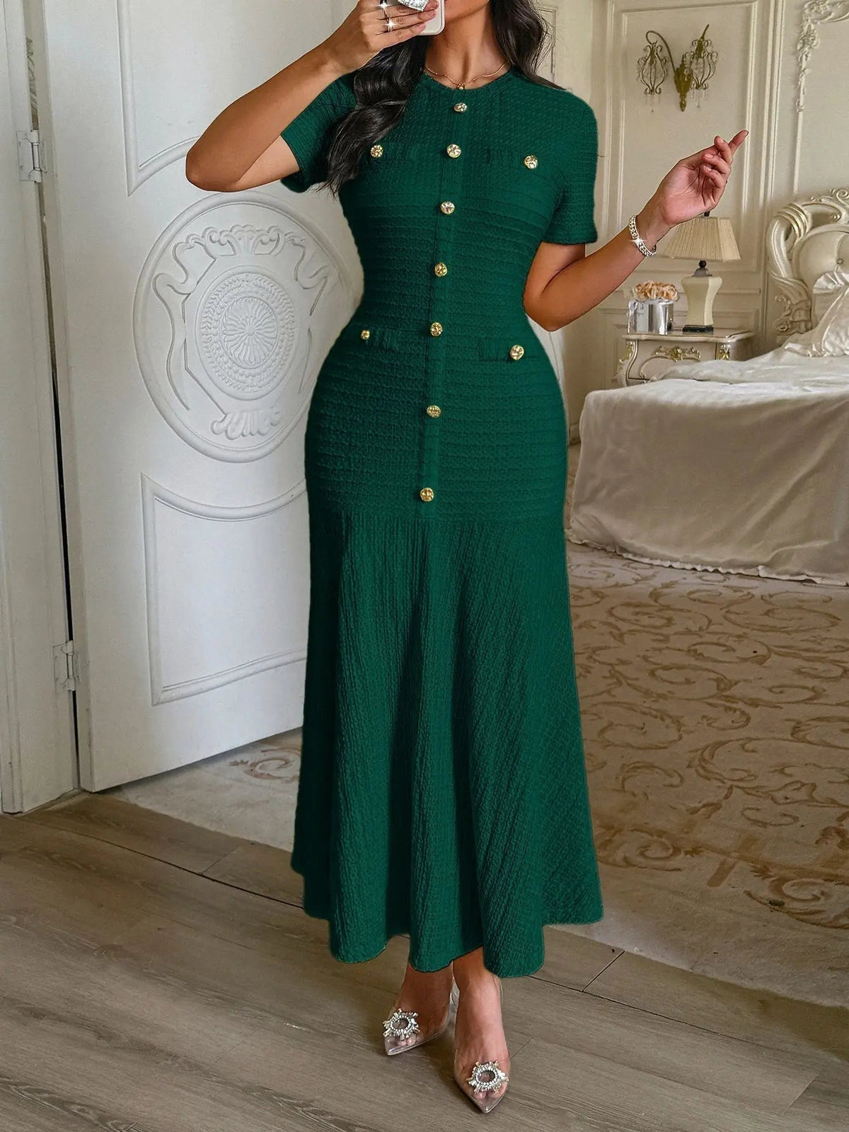 Retro midi šaty Clara se zlatými knoflíky