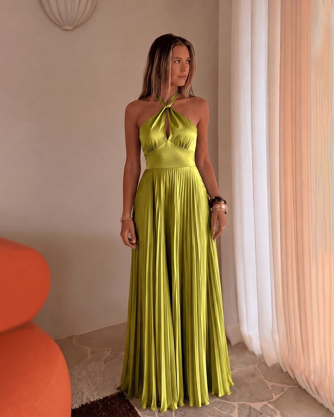 Georgia Halter sukně s plisovanou maxi sukní