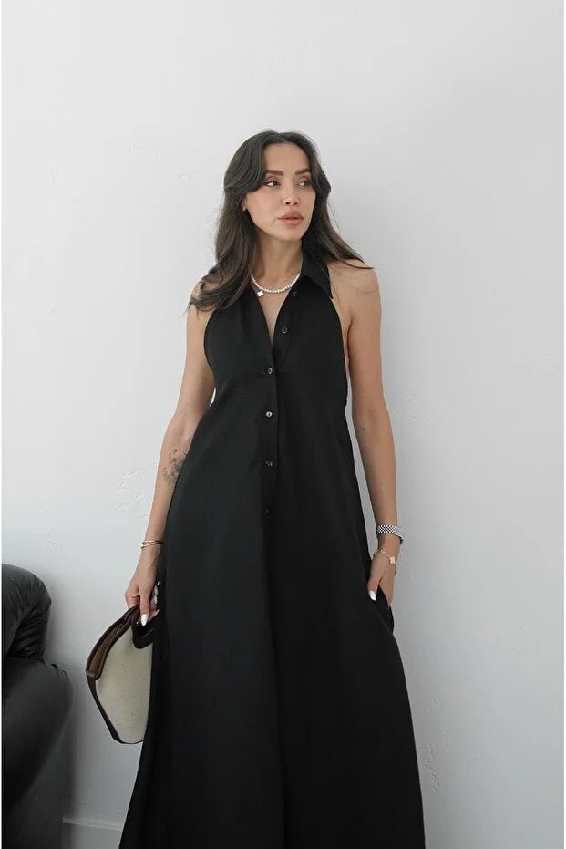 Kaya elegantní maxi šaty s halter výstřihem