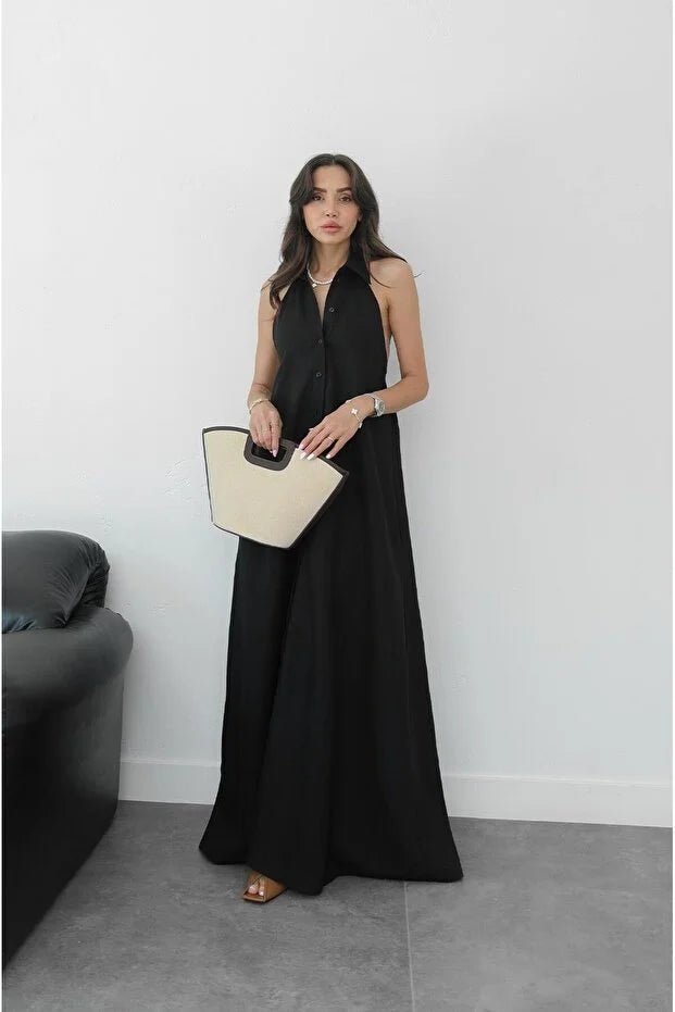 Kaya elegantní maxi šaty s halter výstřihem