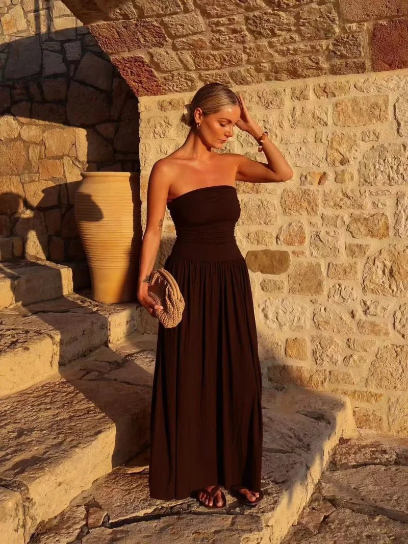 Lauren maxi šaty bez ramínek s řasením