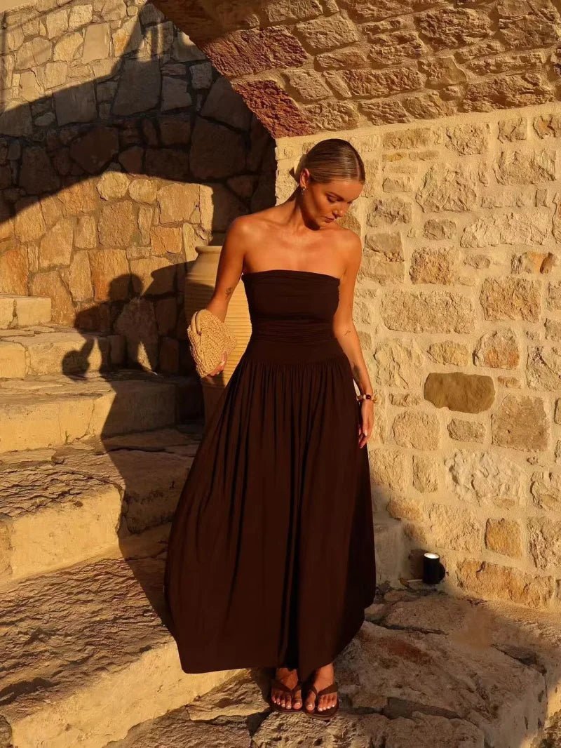 Lauren maxi šaty bez ramínek s řasením
