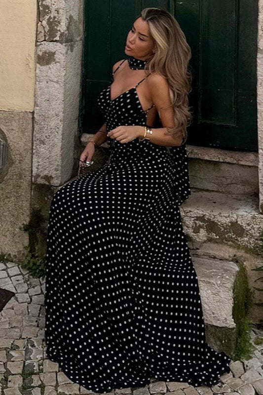 Madeline maxi šaty s puntíky a odhalenými zády