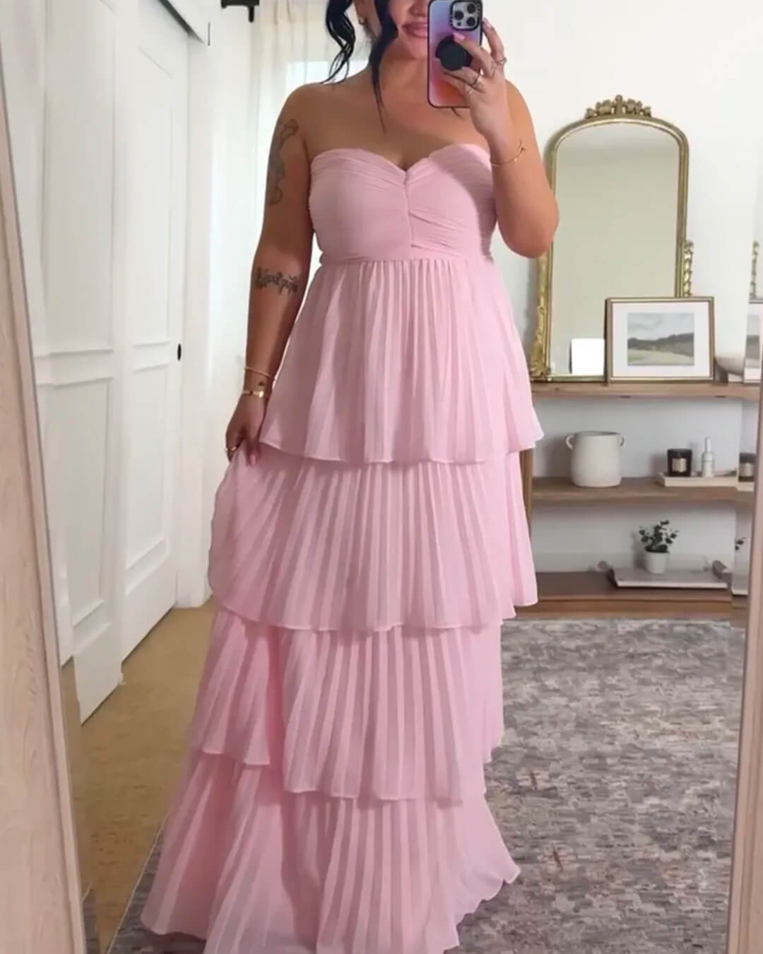 Michelle maxi šaty bez ramínek s plisovanými volánky