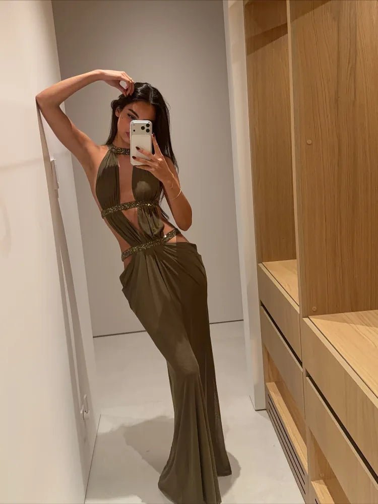 Rafaela flitrované halterkové maxi večerní šaty