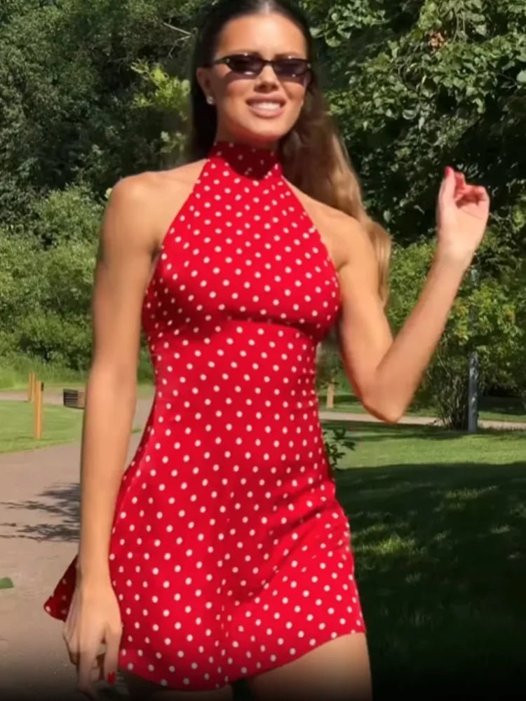 Renee puntíkované mini šaty s vázáním za krk