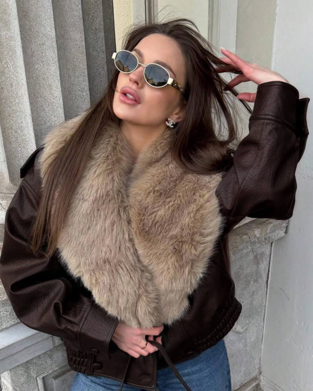 Francesca bunda z umělé kůže s odnímatelným kožešinovým límcem