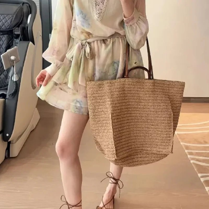 Bianca ručně tkaná slaměná plážová taška tote