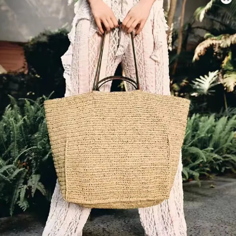 Bianca ručně tkaná slaměná plážová taška tote