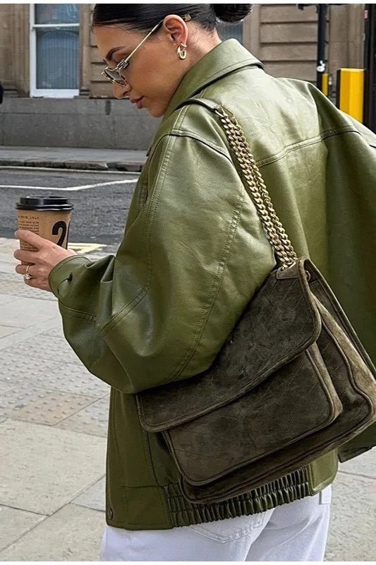 Bilge Vintage zelená bunda z umělé kůže