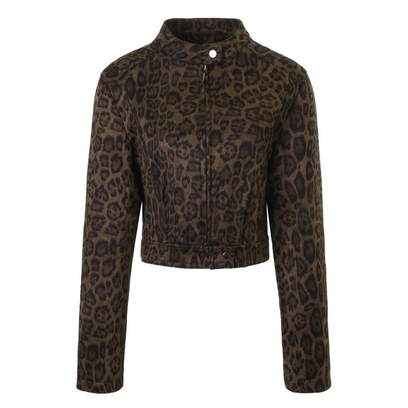 Korálová krátká bunda s leopardím vzorem
