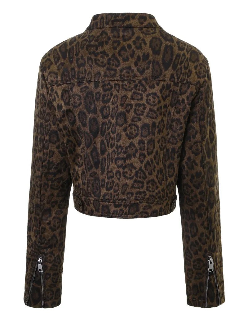 Korálová krátká bunda s leopardím vzorem