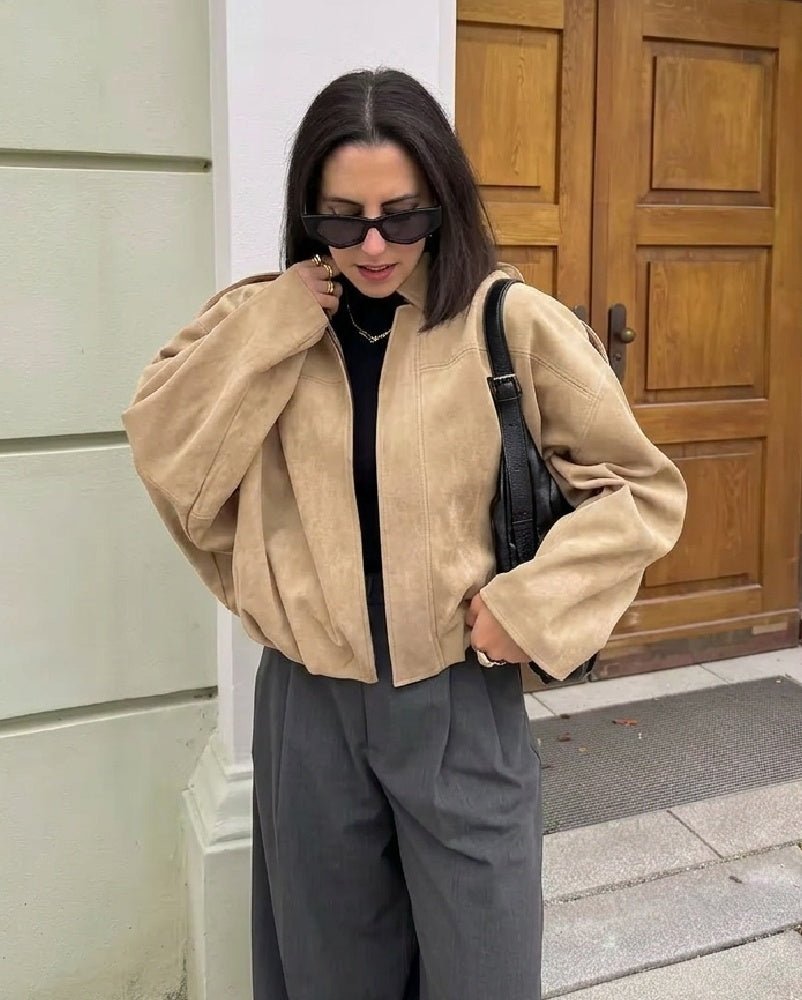 Semišová oversized bunda na zip Ellie