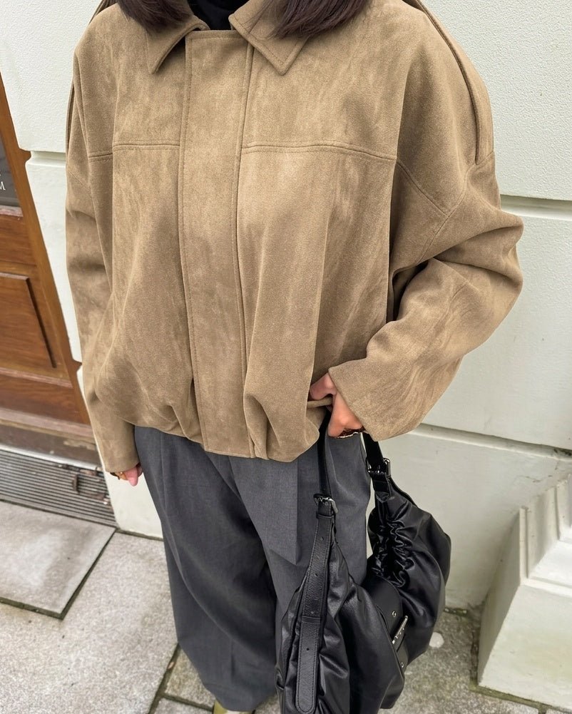 Semišová oversized bunda na zip Ellie