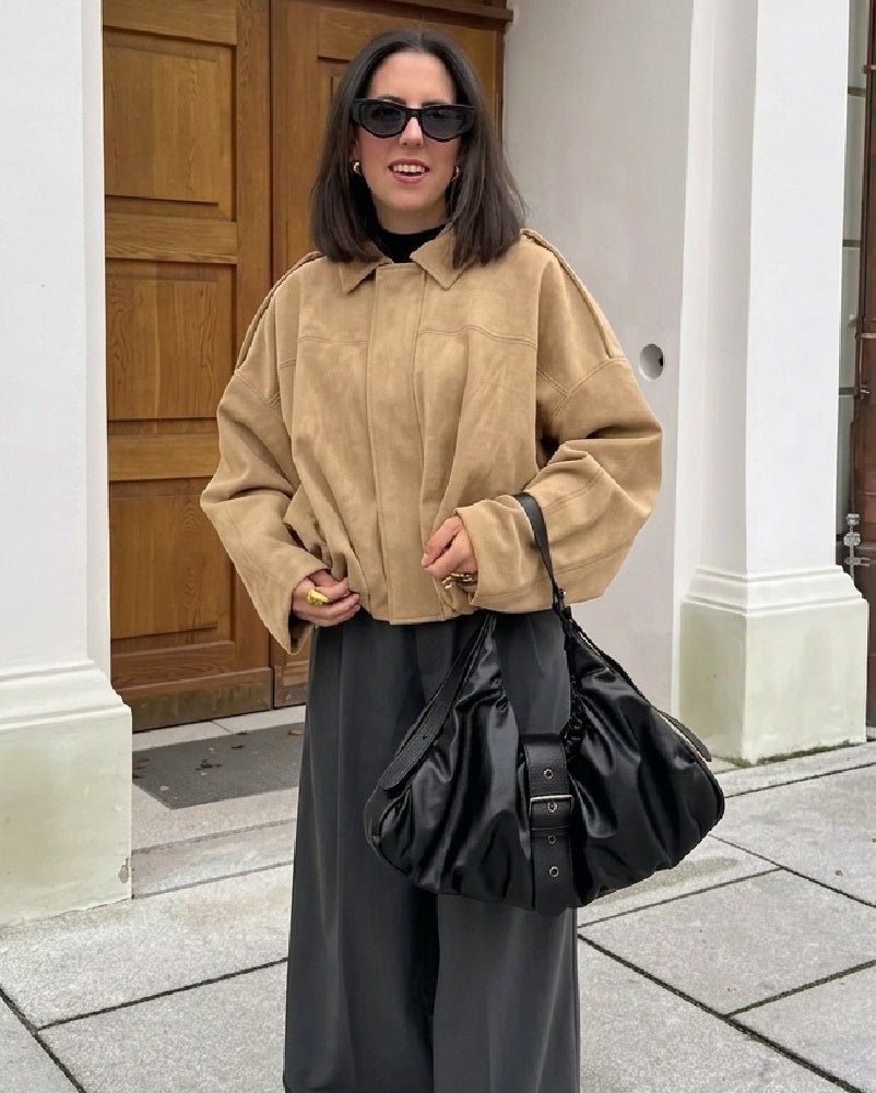 Semišová oversized bunda na zip Ellie