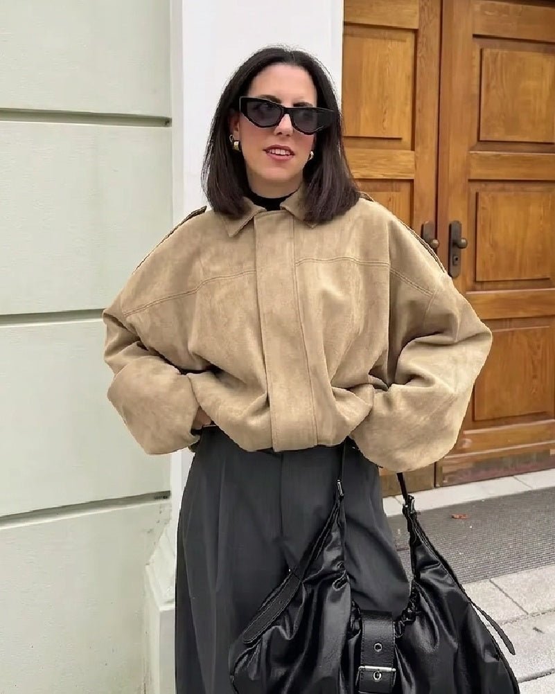 Semišová oversized bunda na zip Ellie