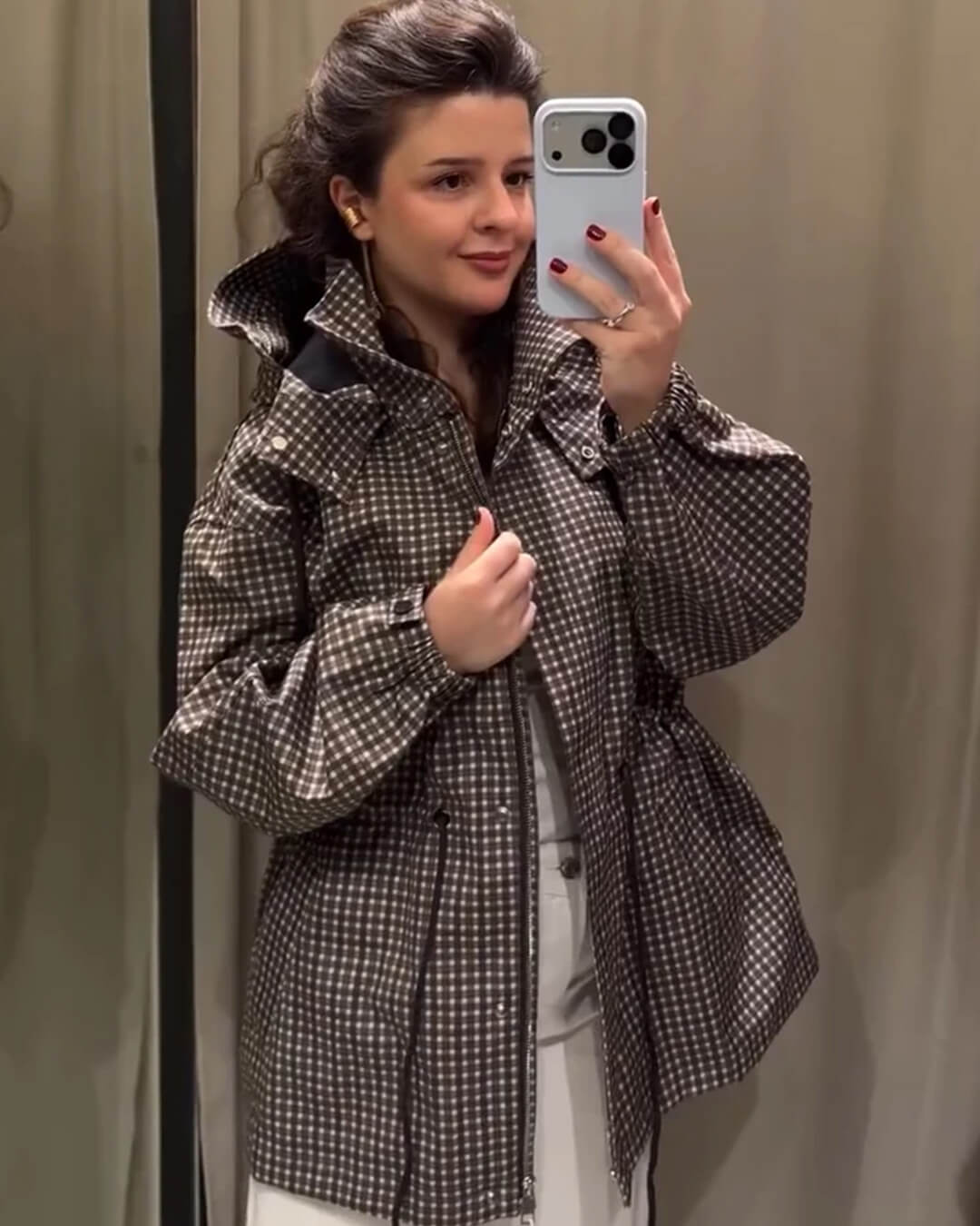 Kostkovaná větrovka Katie s kapucí