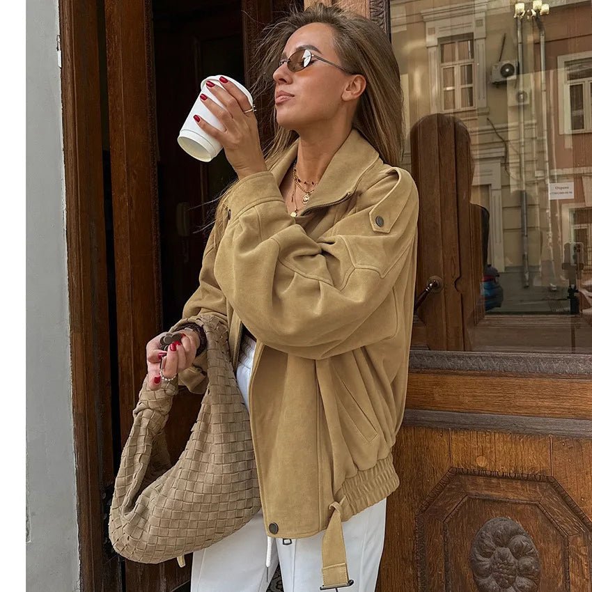 SOERA Laura oversized bomber z umělé semiše