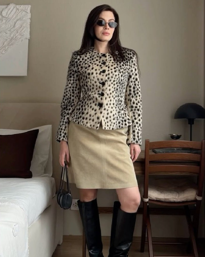 Lily leopardí umělá kožešina krátké sako