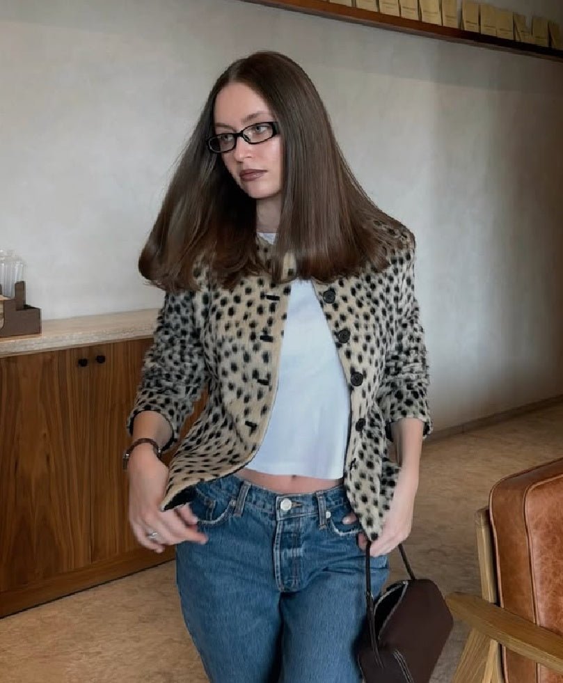 Lily leopardí umělá kožešina krátké sako