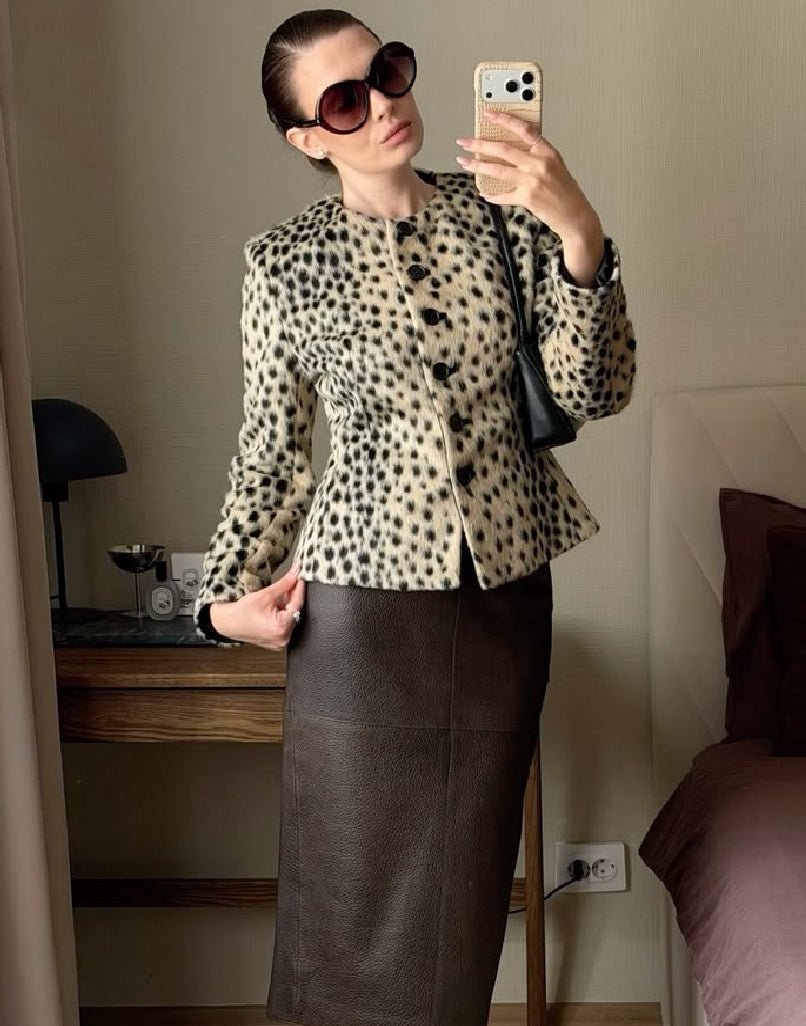 Lily leopardí umělá kožešina krátké sako