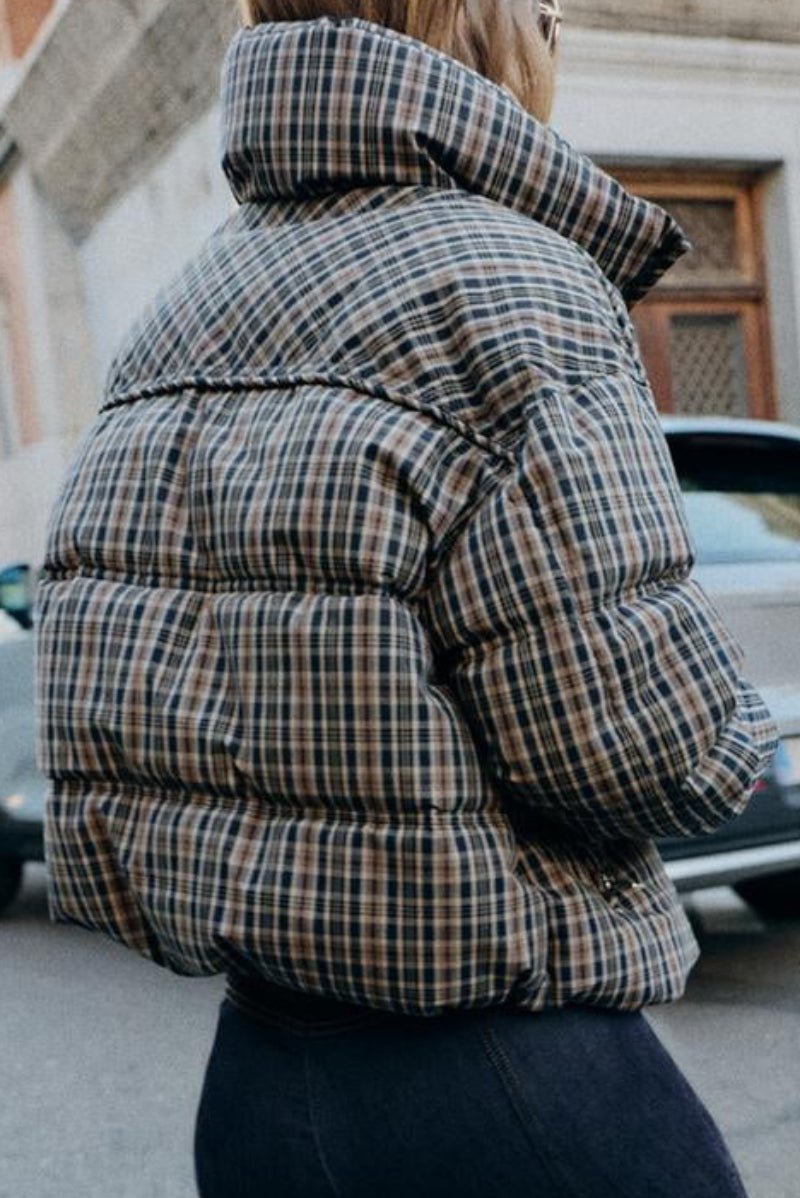 Monica prošívaná péřová bunda v kostkovaném vzoru