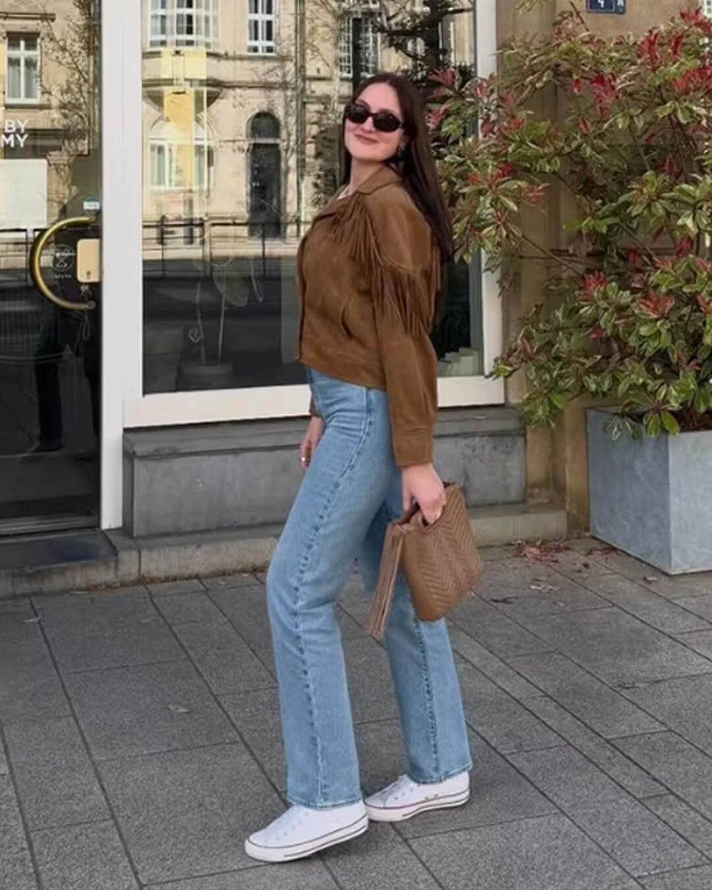 Nicole western bunda z umělého semiše s třásněmi