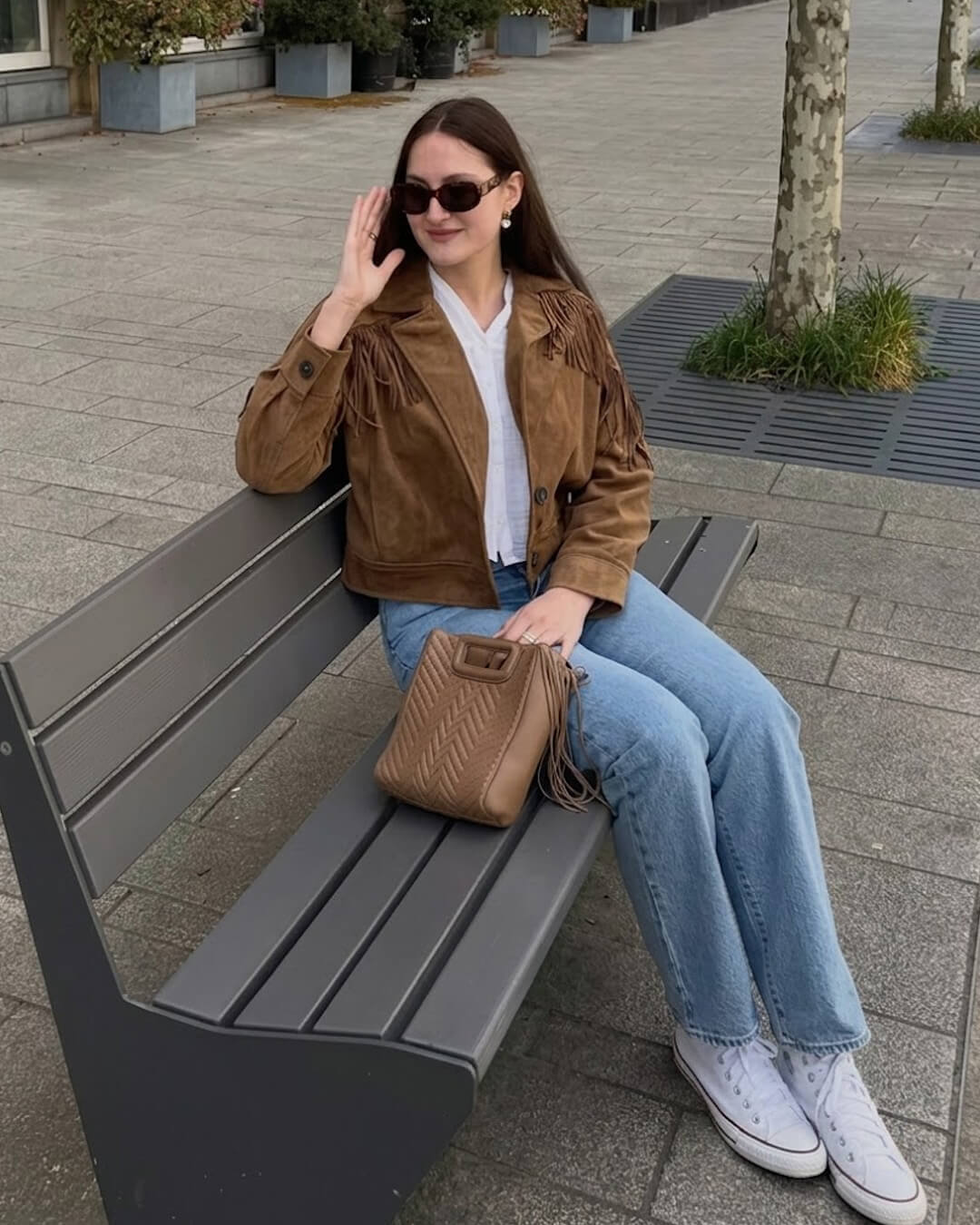 Nicole western bunda z umělého semiše s třásněmi