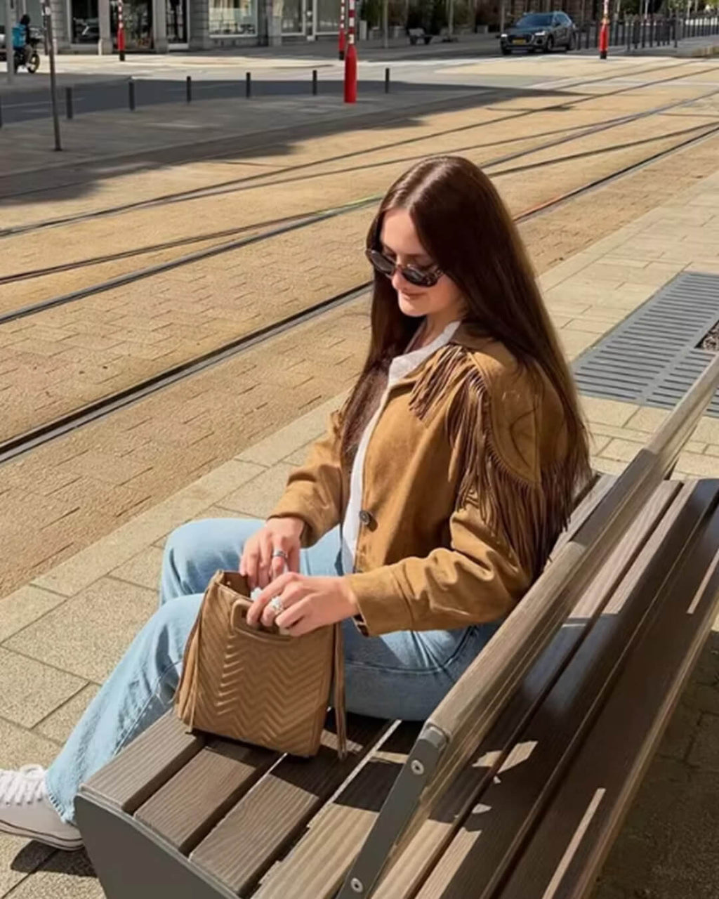 Nicole western bunda z umělého semiše s třásněmi
