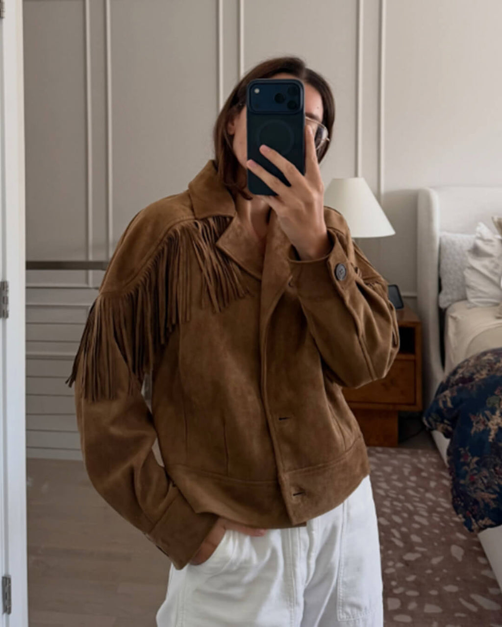 Nicole western bunda z umělého semiše s třásněmi