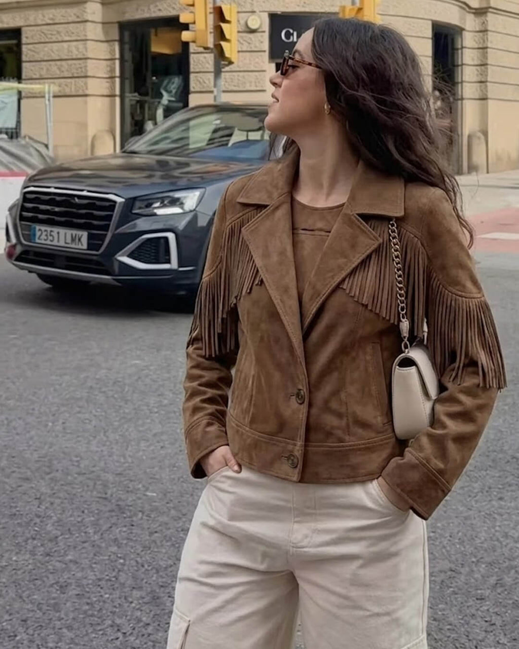 Nicole western bunda z umělého semiše s třásněmi