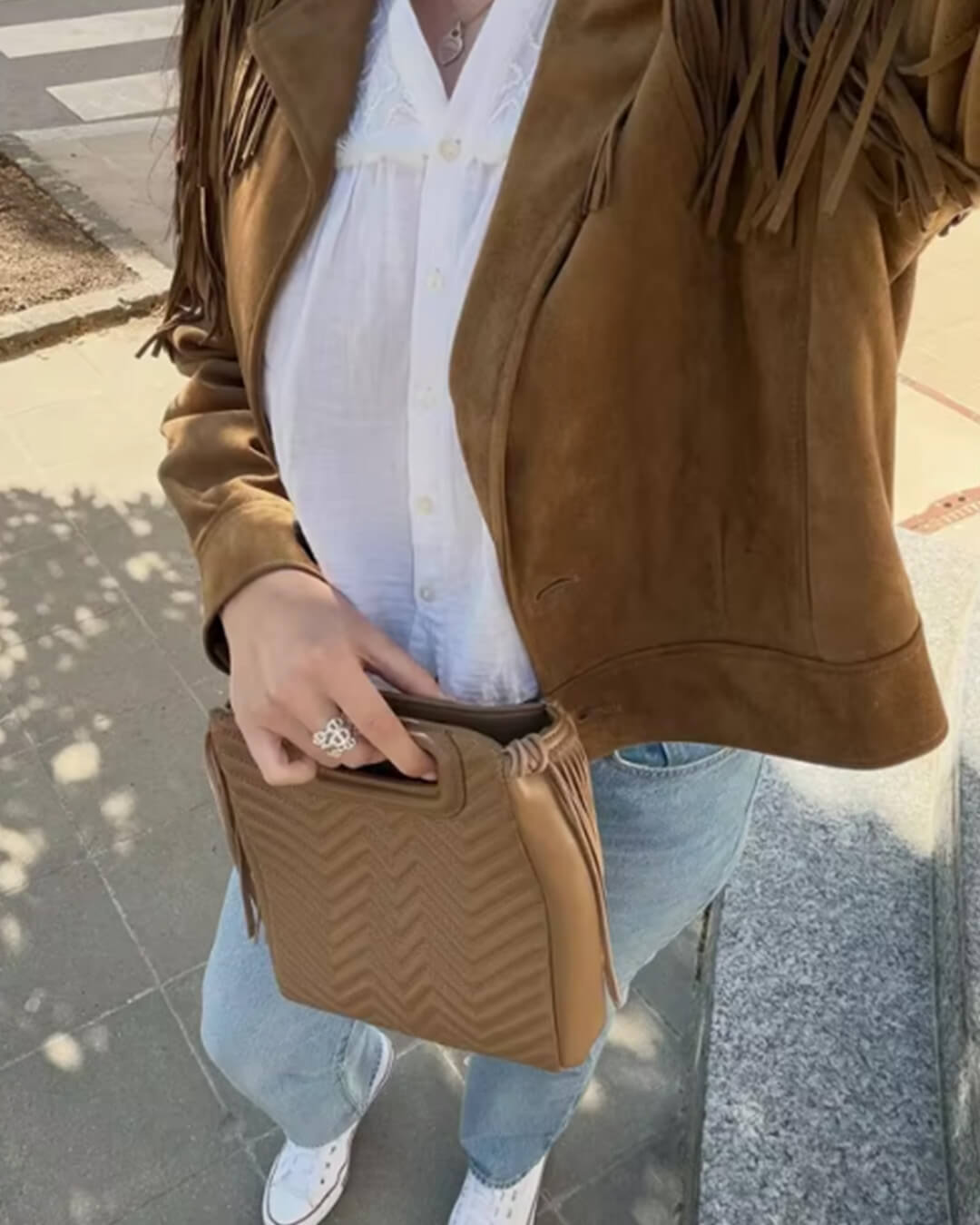 Nicole western bunda z umělého semiše s třásněmi