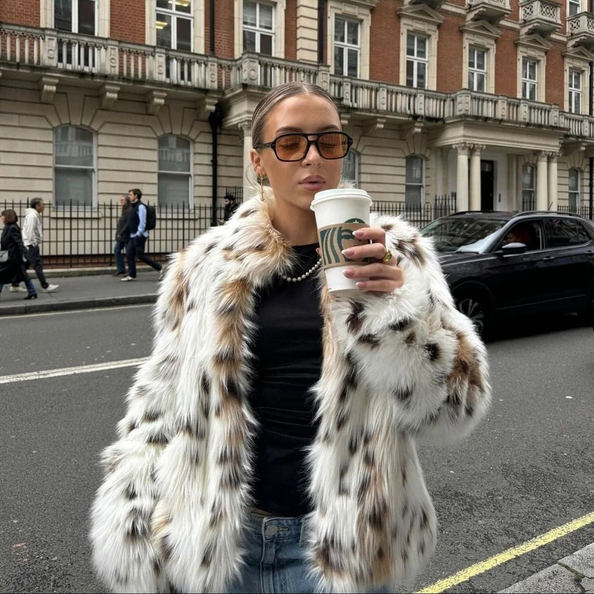 Kabát Celeste z umělé kožešiny s leopardím vzorem