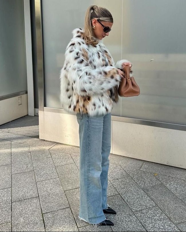 Kabát Celeste z umělé kožešiny s leopardím vzorem