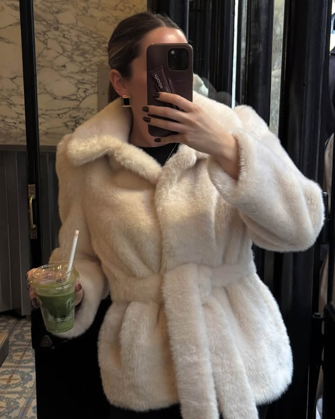 Farrah kabát z umělé kožešiny s páskem