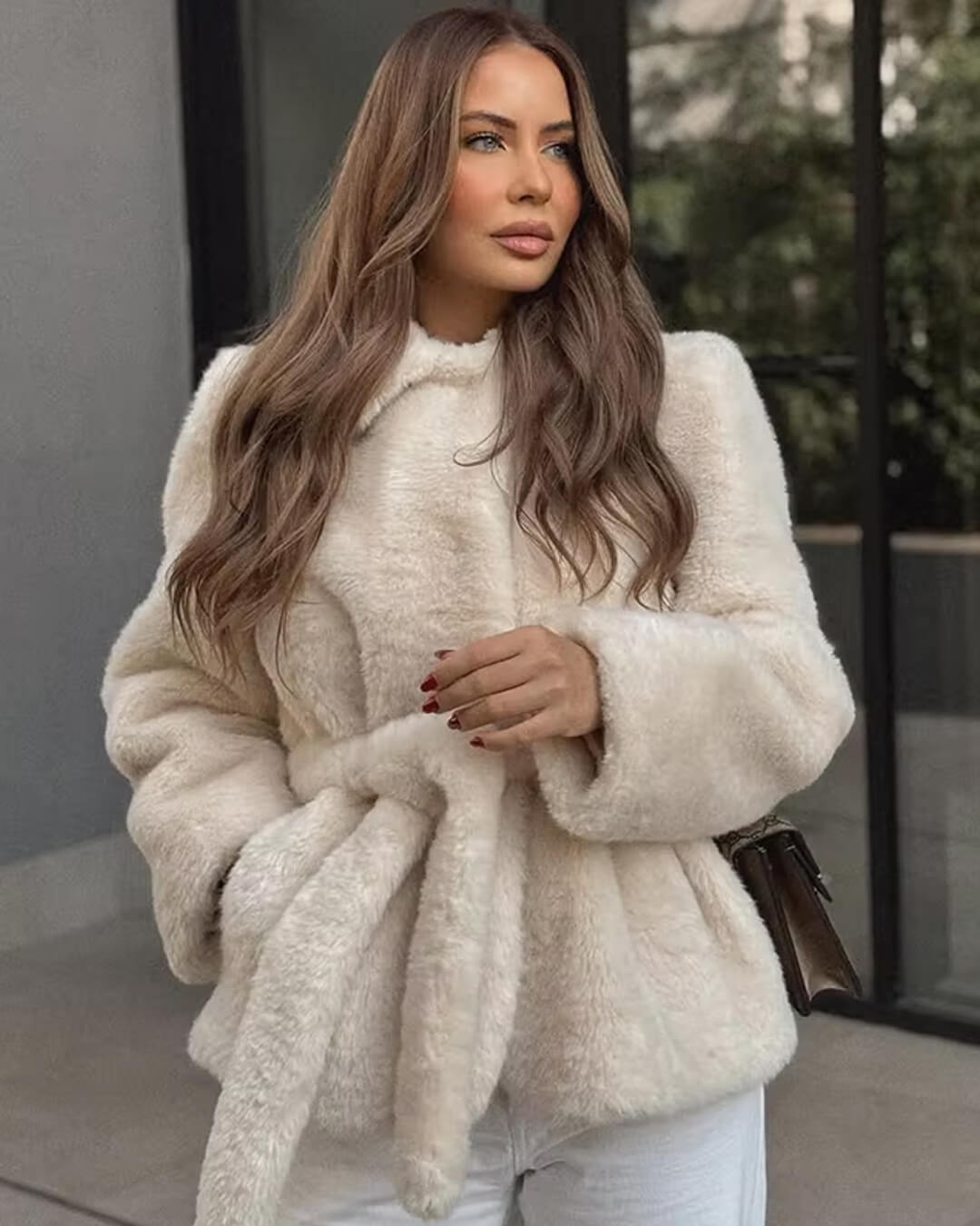 Farrah kabát z umělé kožešiny s páskem