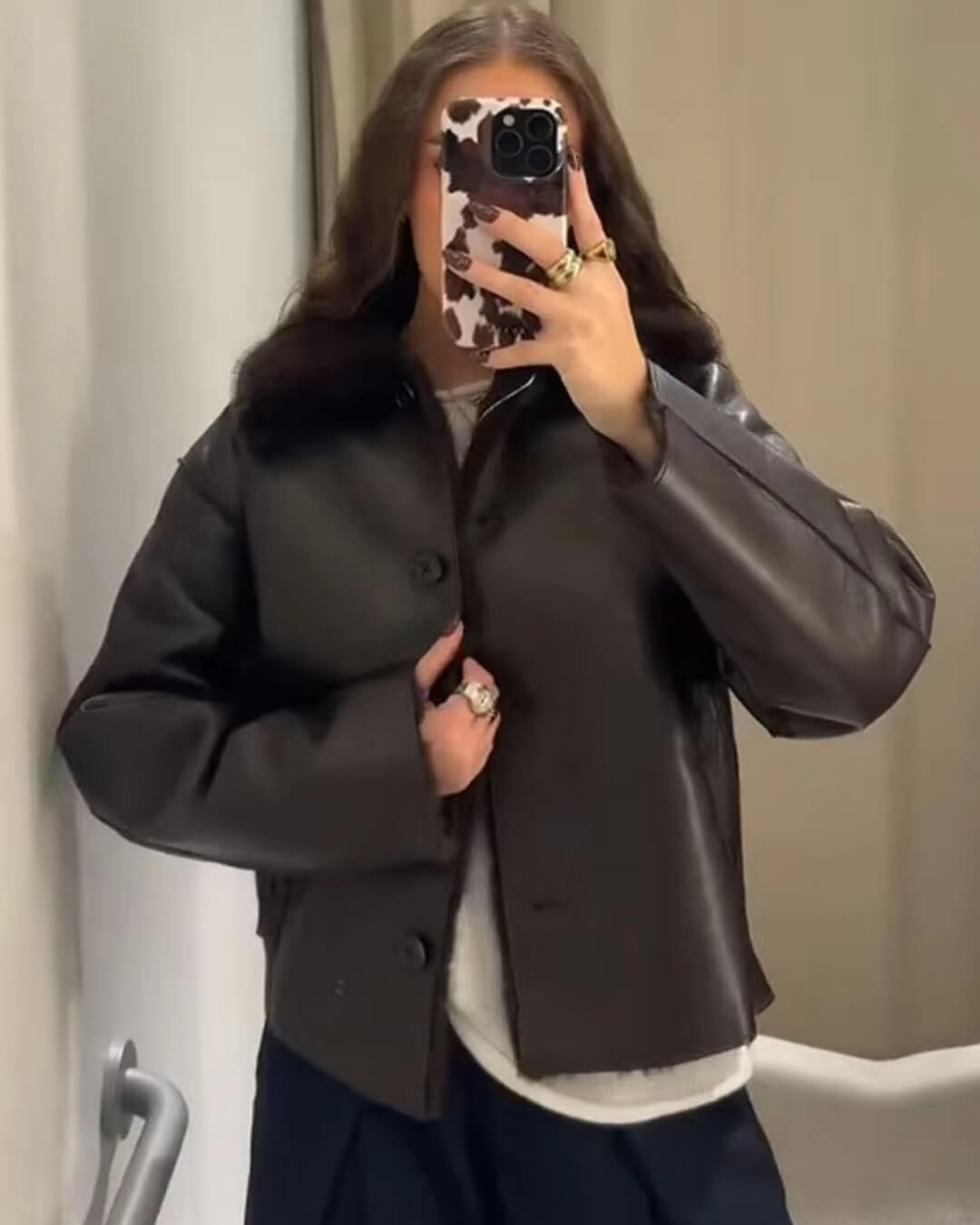 Joana oboustranná bunda z umělé kožešiny a kůže