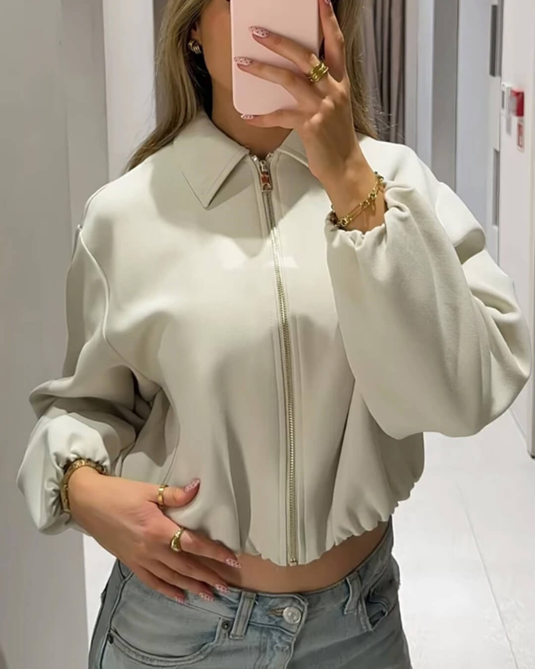 Midori bomber bunda s nabíranými rukávy