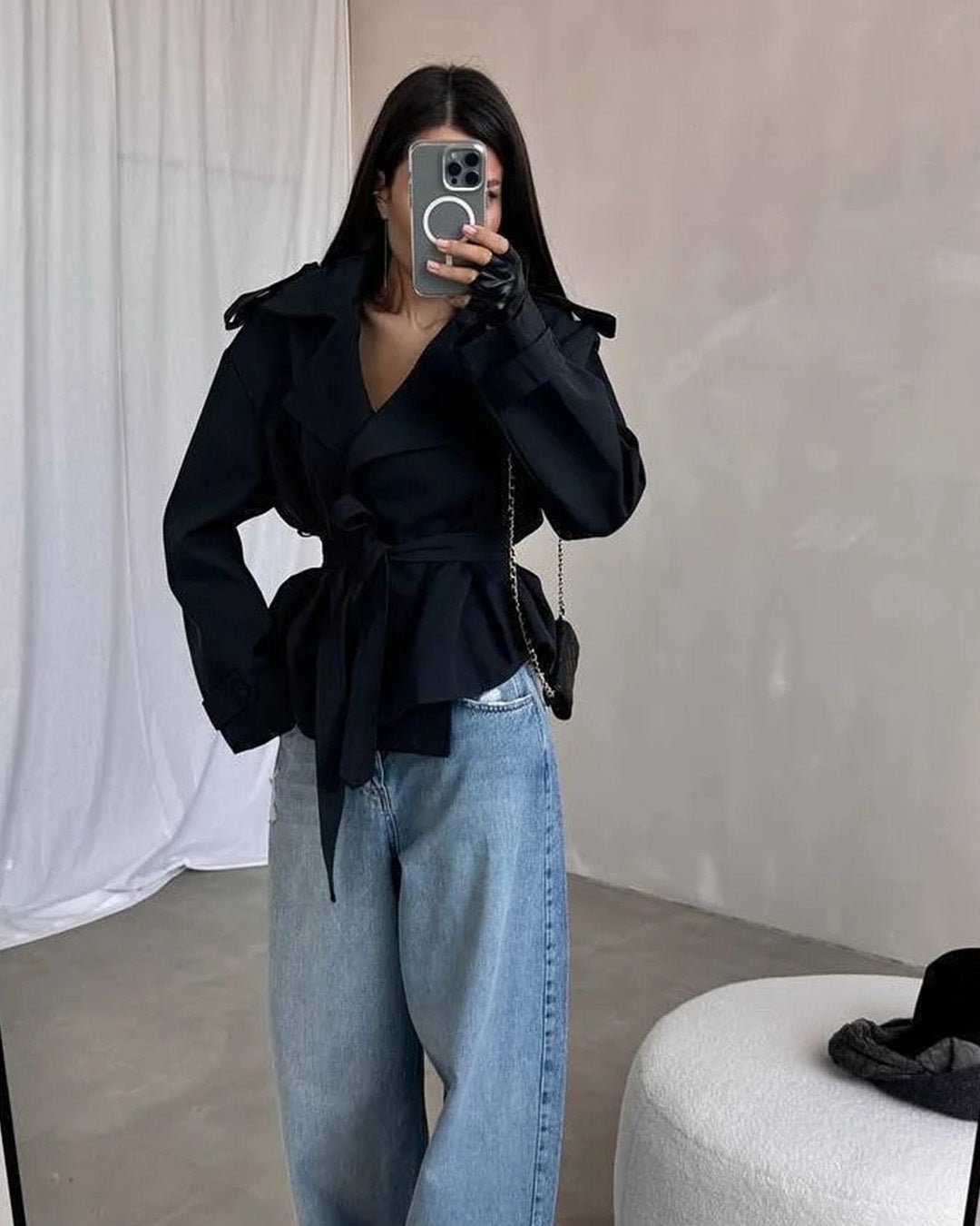 Molly cropped trenčkot s páskem