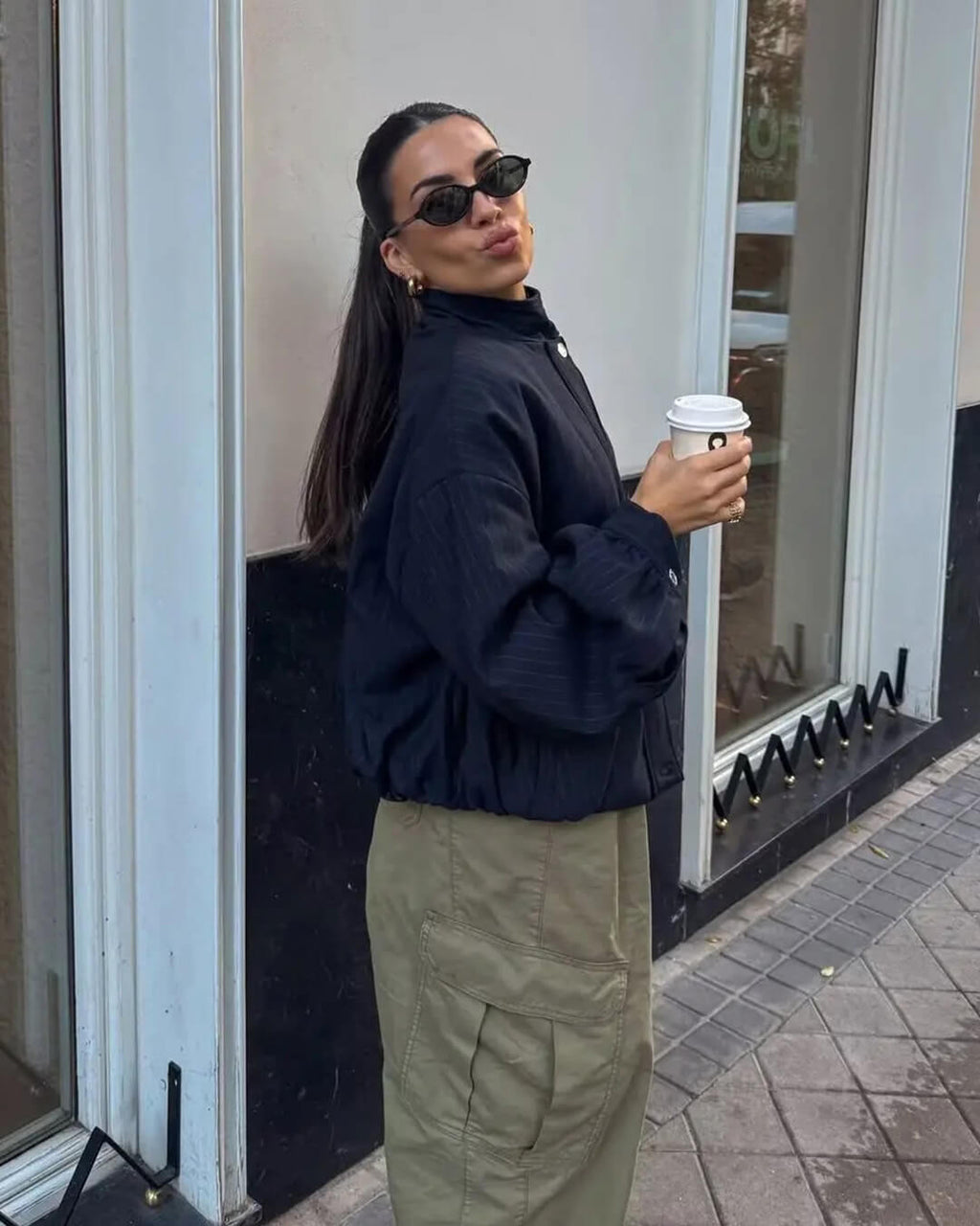 Selena pruhovaná bunda se stojáčkem