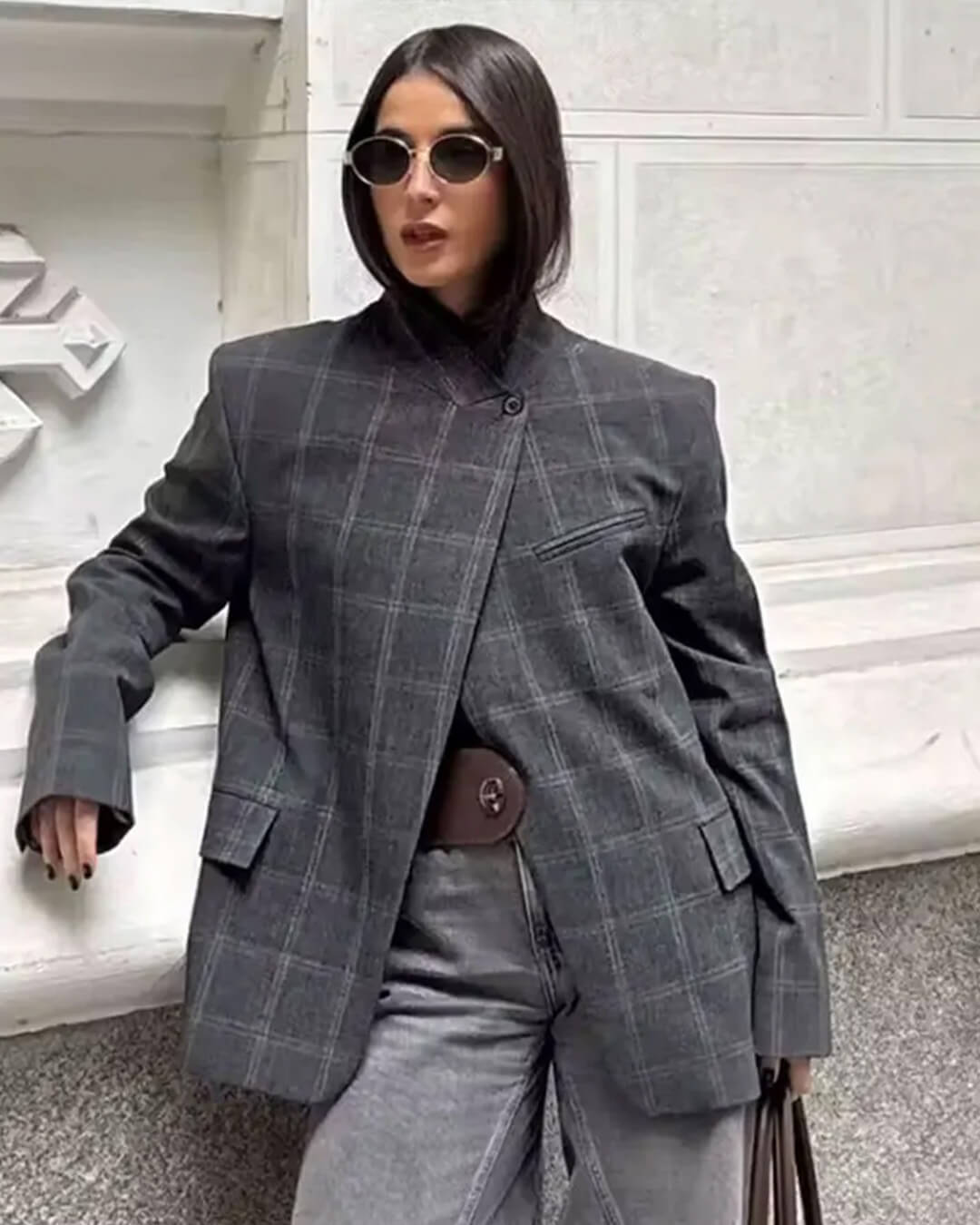Aerona károvaný blazer se stojáčkem