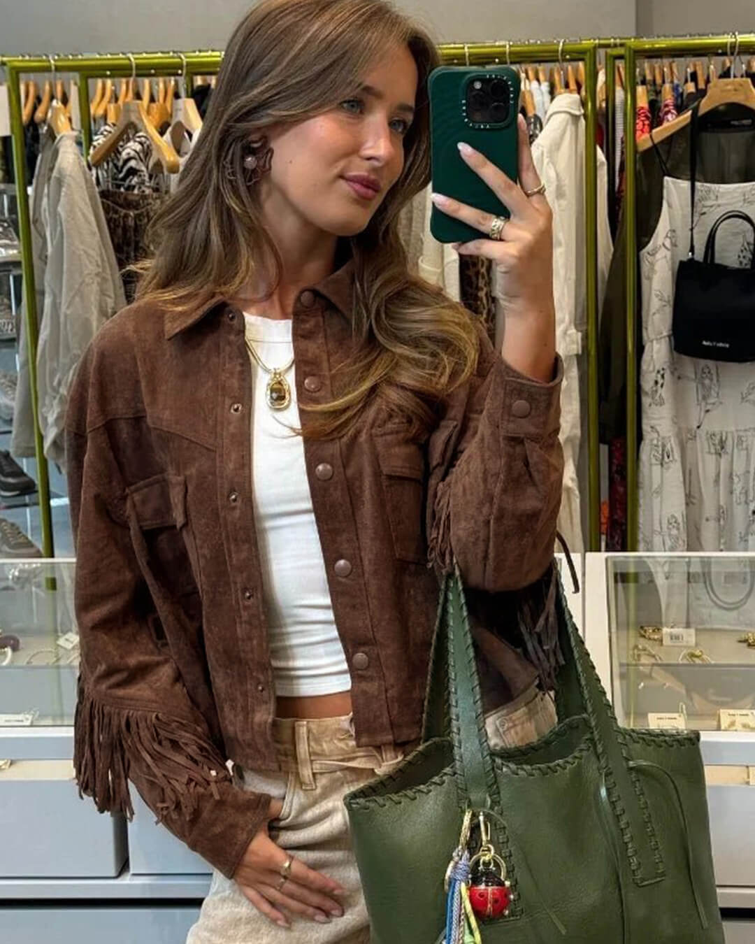 Sophia semišová bunda s třásněmi