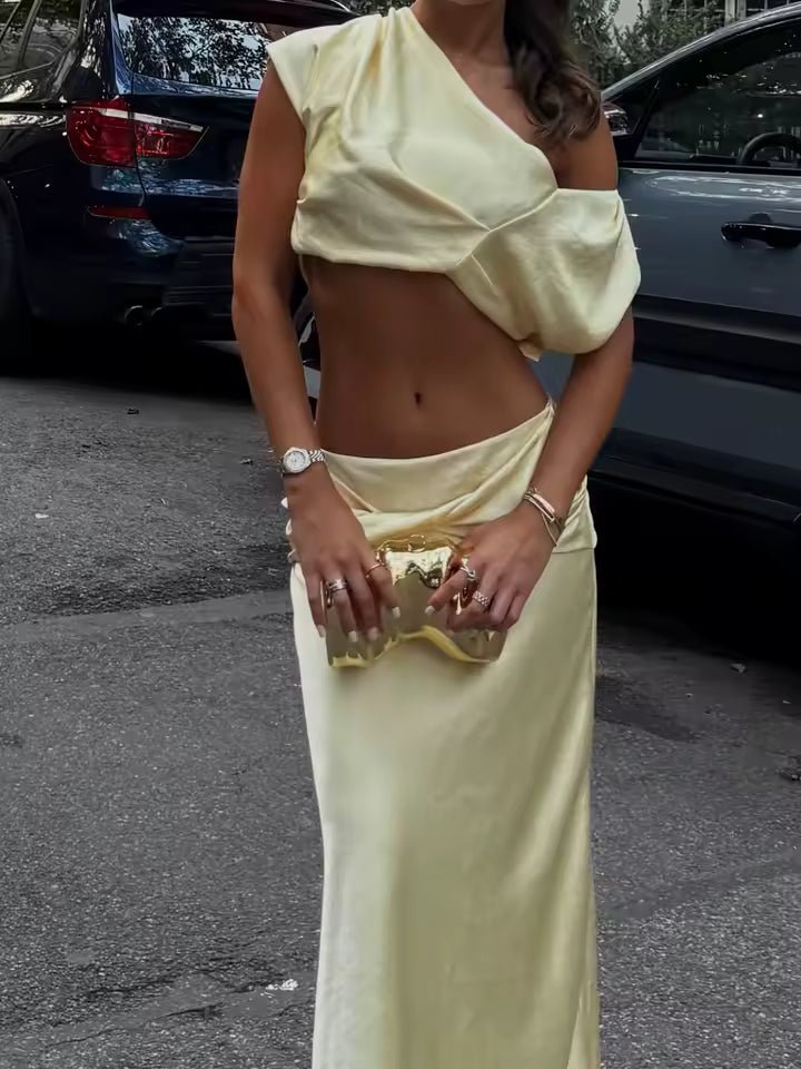 Arlette saténový plisovaný crop top a sukně - set