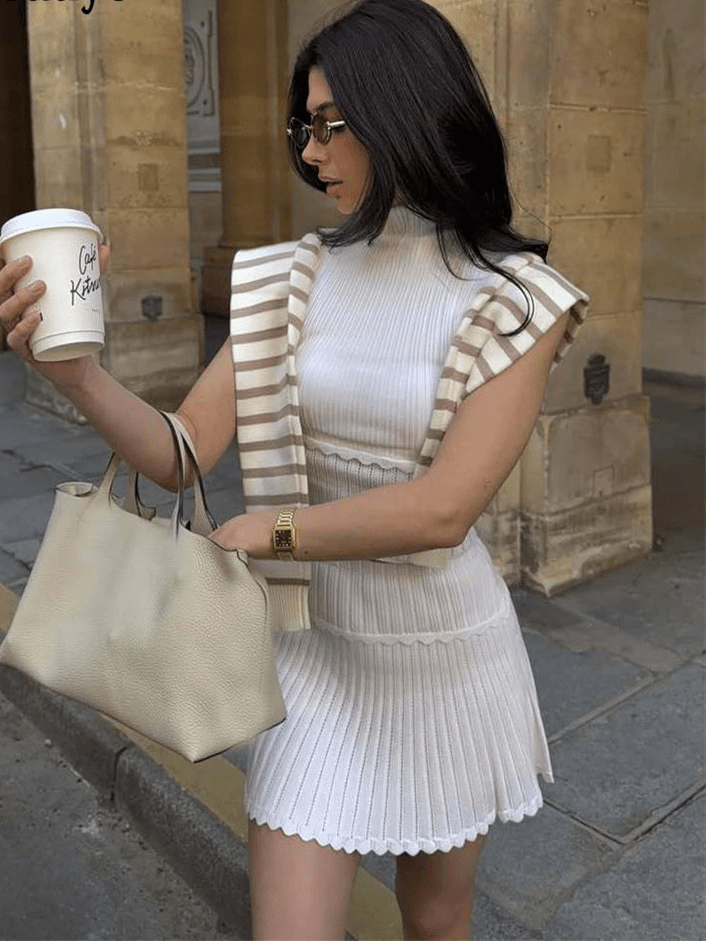 Kelly dvoudílná pletená crop halenka a plisovaná minisukně